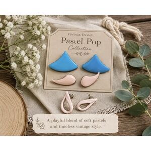 Donna's Curated Collection Pastel Pop Vintage Enamel Earrings 3 Pair Blue Pink